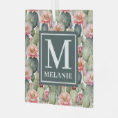 Cactus patroon roze bloemen monogram glas ornament (Voorkant links)