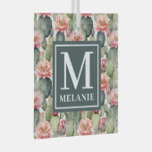 Cactus patroon roze bloemen monogram glas ornament (Voorkant Rechts)