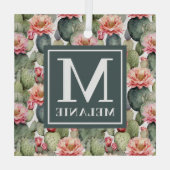 Cactus patroon roze bloemen monogram glas ornament (Achterkant)