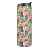 Cactus patroon roze bloemen monogram thermosbeker (Gedraaid links)