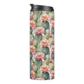 Cactus patroon roze bloemen monogram thermosbeker (Geroteerd rechts)