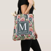 Cactus patroon roze bloemen monogram tote bag (Dichtbij)