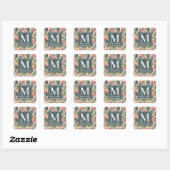 Cactus patroon roze bloemen monogram vierkante sticker (Vel)