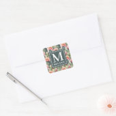 Cactus patroon roze bloemen monogram vierkante sticker (Envelop)