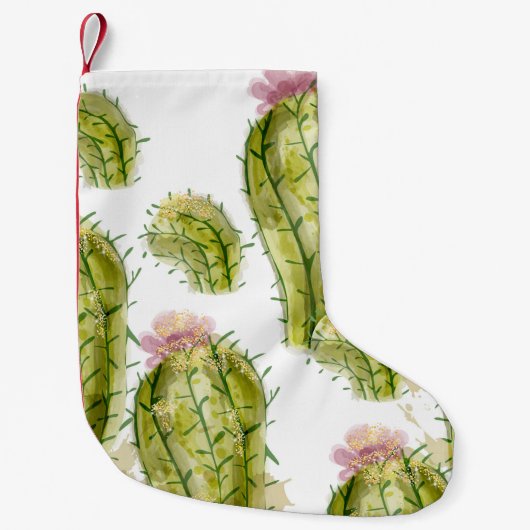 Cactus patroon waterverf kleine kerstsok (Voorkant)