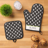 Cactus Patroon Zwart NAAM Woestijn Zuidwest Plezie Ovenwant & Pannenlap Set (Top down)