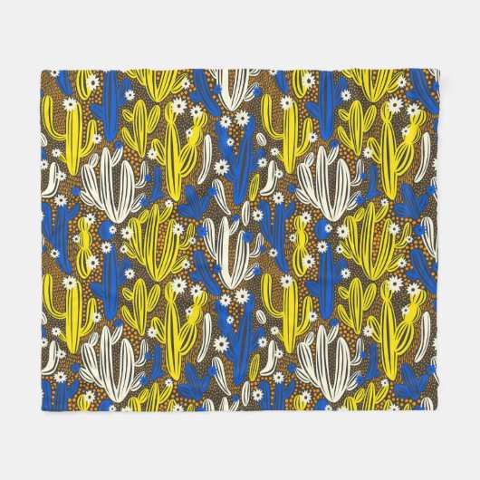 Cactus  patroon, zwarte achtergrond. fleece deken (Voorkant (Horizontaal))