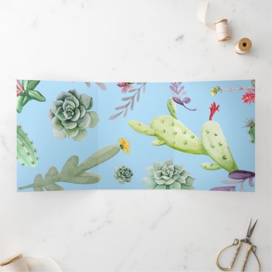 Cactus Pattern 10 Drieluik Wenskaart (Binnen)