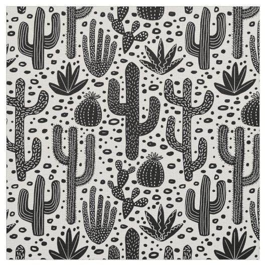 Cactus Pattern - Black and White Stof (Swatch)