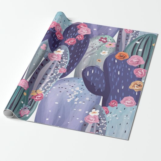 Cactus Pattern Colorful Waterverf Cadeaupapier (Uitgerold)
