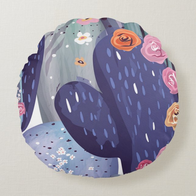 Cactus Pattern Colorful Waterverf Rond Kussen (Voorkant)
