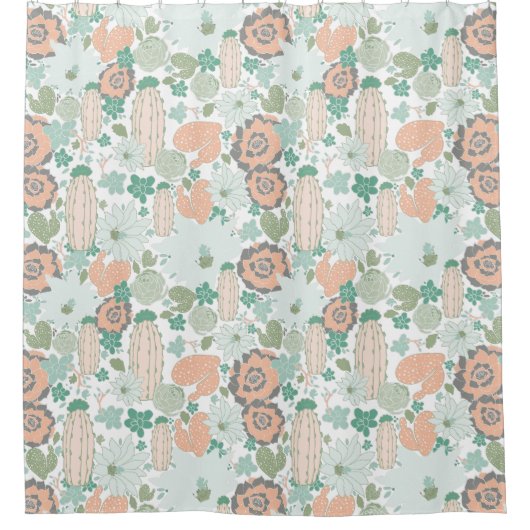 Cactus Pattern Coral Douchegordijn (Voorkant)