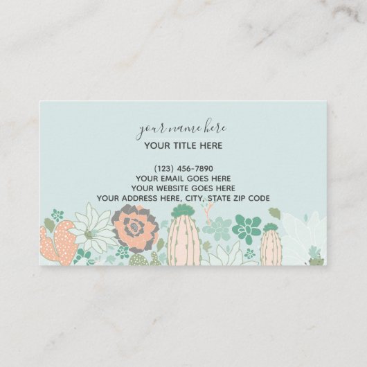 Cactus Pattern Coral Mint Green Visitekaartje (Achterkant)