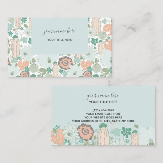 Cactus Pattern Coral Mint Green Visitekaartje (Voorkant / Achterkant)