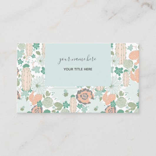 Cactus Pattern Coral Mint Green Visitekaartje (Voorkant)