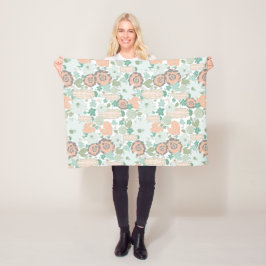 Cactus Pattern Cute Print Coral Mint Grey Fleece Deken