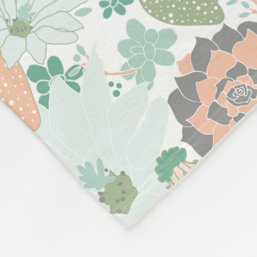 Cactus Pattern Cute Print Coral Mint Grey Fleece Deken (Hoek)