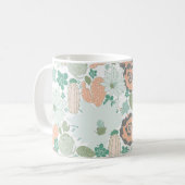 Cactus Pattern Cute Print Coral Mint Grey Koffiemok (Voorkant links)