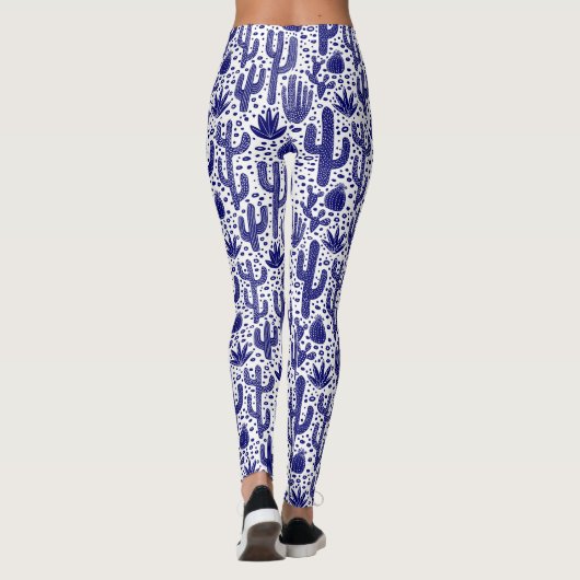 Cactus Pattern - Donkerblauw en wit Leggings (Achterkant)