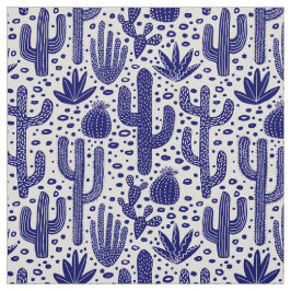 Cactus Pattern - Donkerblauw en wit Stof