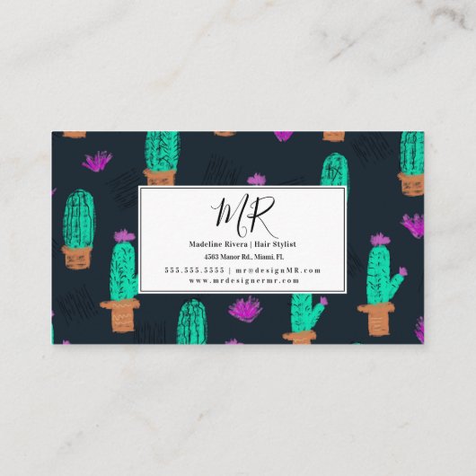 Cactus Pattern Event Florist Stylist Designer Visitekaartje (Achterkant)