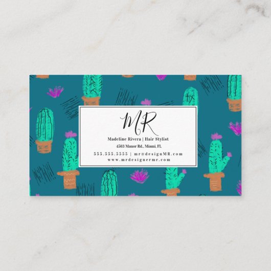 Cactus Pattern Event Florist Stylist Designer Visitekaartje (Achterkant)