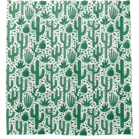 Cactus Pattern - Forest Green and White Douchegordijn (Voorkant)