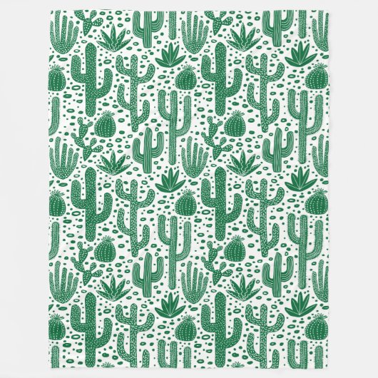 Cactus Pattern - Forest Green and White Fleece Deken (Voorkant)