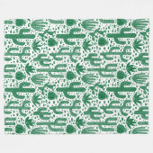 Cactus Pattern - Forest Green and White Fleece Deken (Voorkant (Horizontaal))