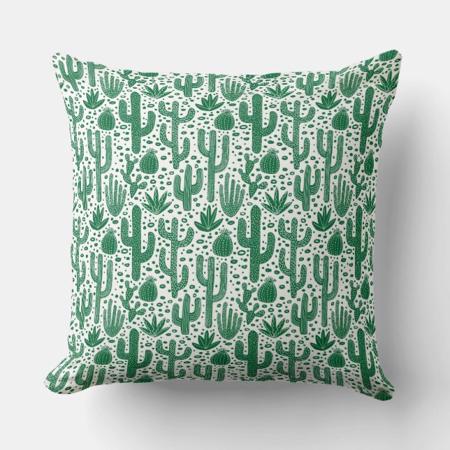 Cactus Pattern - Forest Green and White Kussen (Voorkant)