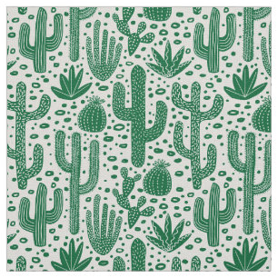 Cactus Pattern - Forest Green and White Stof