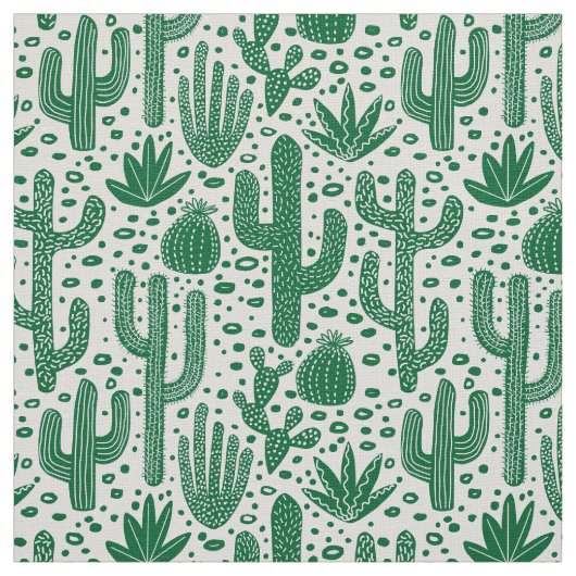 Cactus Pattern - Forest Green and White Stof (Swatch)