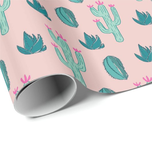 Cactus Pattern Pink and Green Cadeaupapier (Rol Hoek)