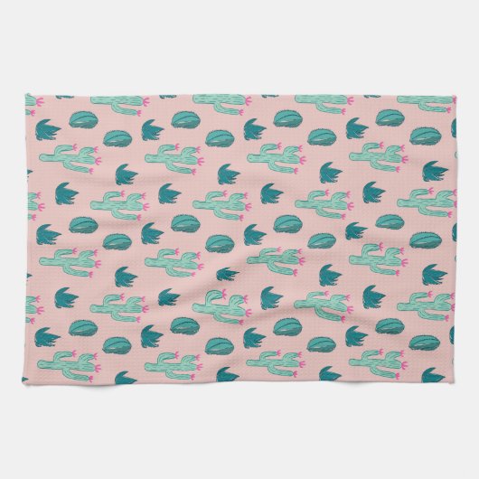 Cactus Pattern Pink and Green Theedoek (Horizontaal)