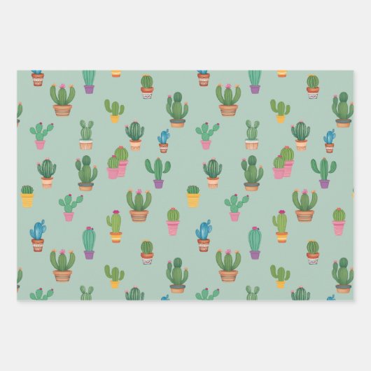 Cactus Pattern Plant Mom Wrapping Paper Sheets (Voorkant)