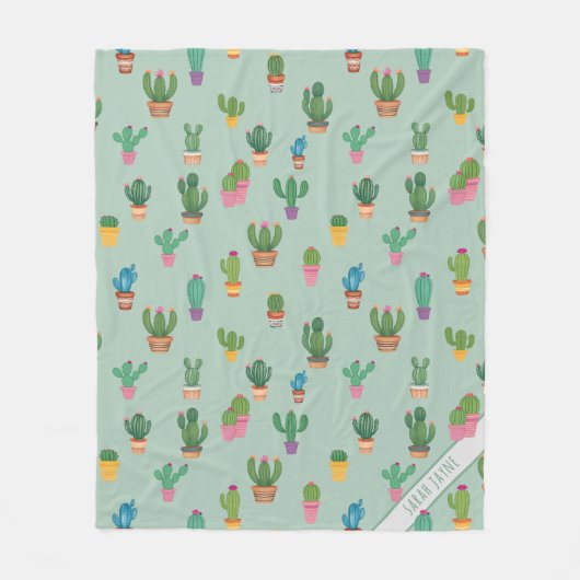 Cactus Pattern Plant Naam moeder Groene Fleece Dek (Voorkant)