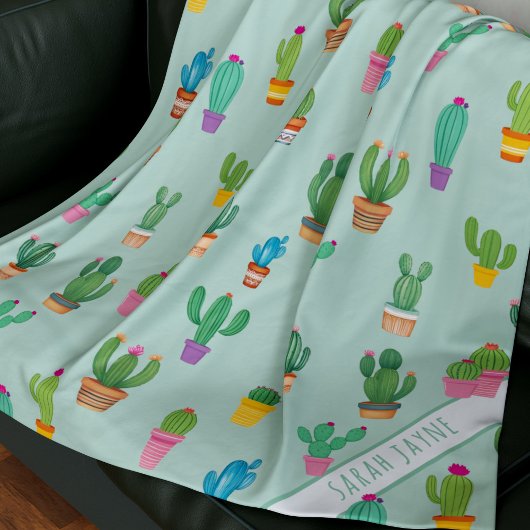 Cactus Pattern Plant Naam moeder Groene Fleece Dek