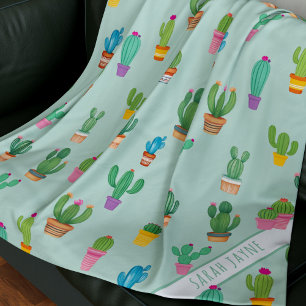 Cactus Pattern Plant Naam moeder Groene Fleece Dek Deken