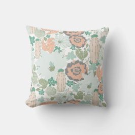 Cactus Pattern Print Cute Coral Mint Green White Kussen