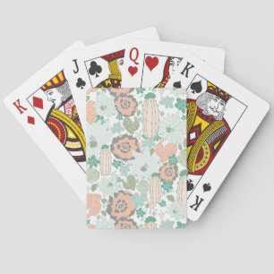 Cactus Pattern Print Cute Coral Mint Green White Pokerkaarten