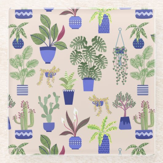 Cactus Pattern roze Glazen Onderzetter (Voorkant)