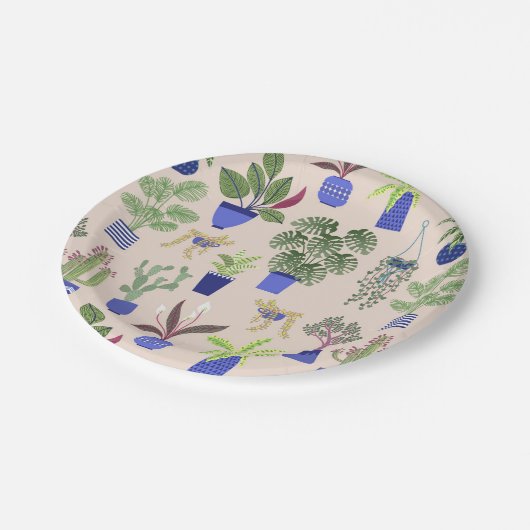 Cactus Pattern roze Papieren Bordje (Gekanteld)