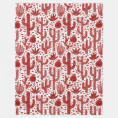 Cactus Pattern - Ruby Red en White Fleece Deken (Voorkant)