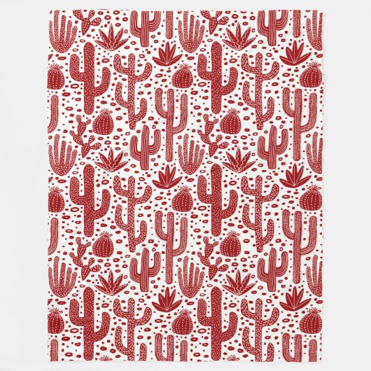 Cactus Pattern - Ruby Red en White Fleece Deken (Voorkant)