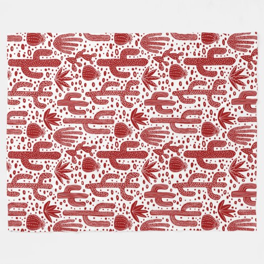 Cactus Pattern - Ruby Red en White Fleece Deken (Voorkant (Horizontaal))