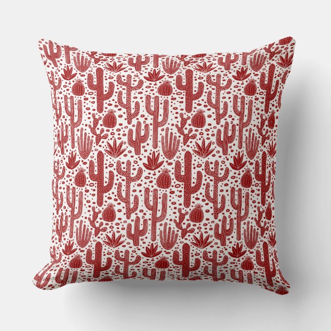 Cactus Pattern - Ruby Red en White Kussen (Voorkant)