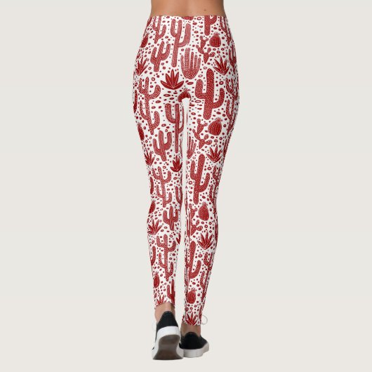 Cactus Pattern - Ruby Red en White Leggings (Achterkant)