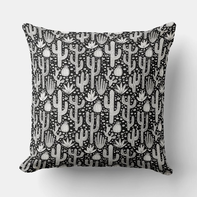 Cactus Pattern - White on Black Kussen (Voorkant)