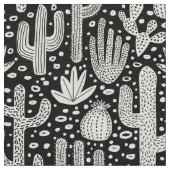 Cactus Pattern - White on Black Stof (Close Up)