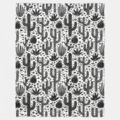 Cactus Pattern - Zwart-wit Fleece Deken (Voorkant)